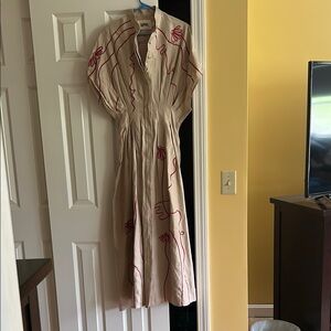 Mara Hoffman Cream and Brown Pleated Tiered Dress